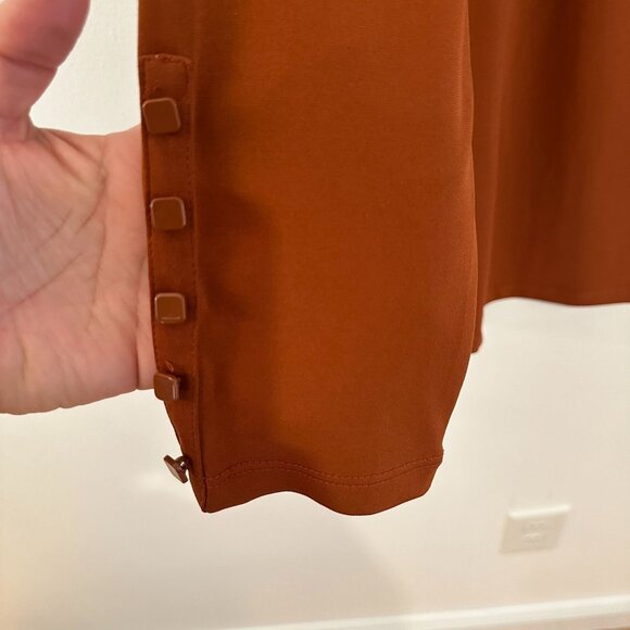 SUSAN GRAVER ORANGE LONG SLEEVE WOMENS TOP WITH BUTTON SLEEVE DETAIL SIZE M - Picture 4 of 5